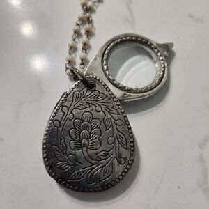 Vintage Oversized Loupe Pendant Floral Pattern